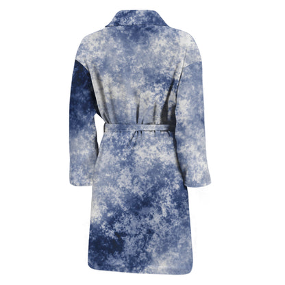 White And Blue Acid Wash Tie Dye Print Men's Bathrobe