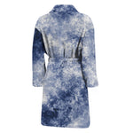 White And Blue Acid Wash Tie Dye Print Men's Bathrobe