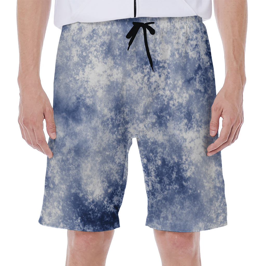 White And Blue Acid Wash Tie Dye Print Men's Beach Shorts