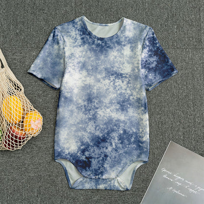 White And Blue Acid Wash Tie Dye Print Men's Bodysuit