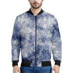 White And Blue Acid Wash Tie Dye Print Men's Bomber Jacket