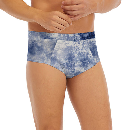 White And Blue Acid Wash Tie Dye Print Men's Briefs