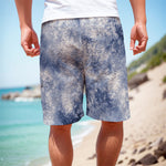 White And Blue Acid Wash Tie Dye Print Men's Cargo Shorts