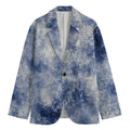 White And Blue Acid Wash Tie Dye Print Men's Cotton Blazer