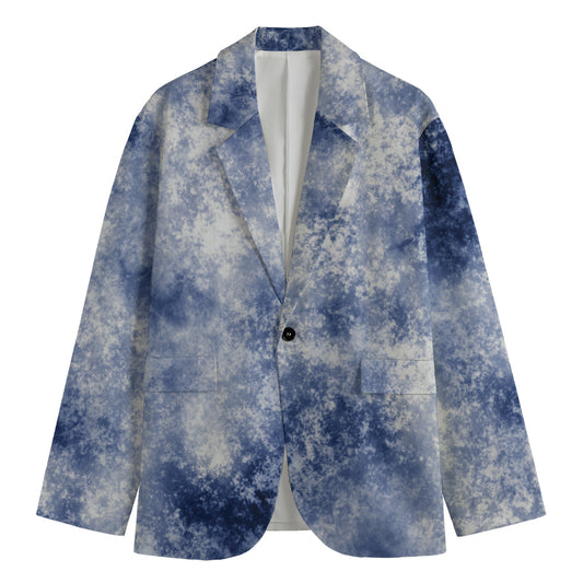 White And Blue Acid Wash Tie Dye Print Men's Cotton Blazer