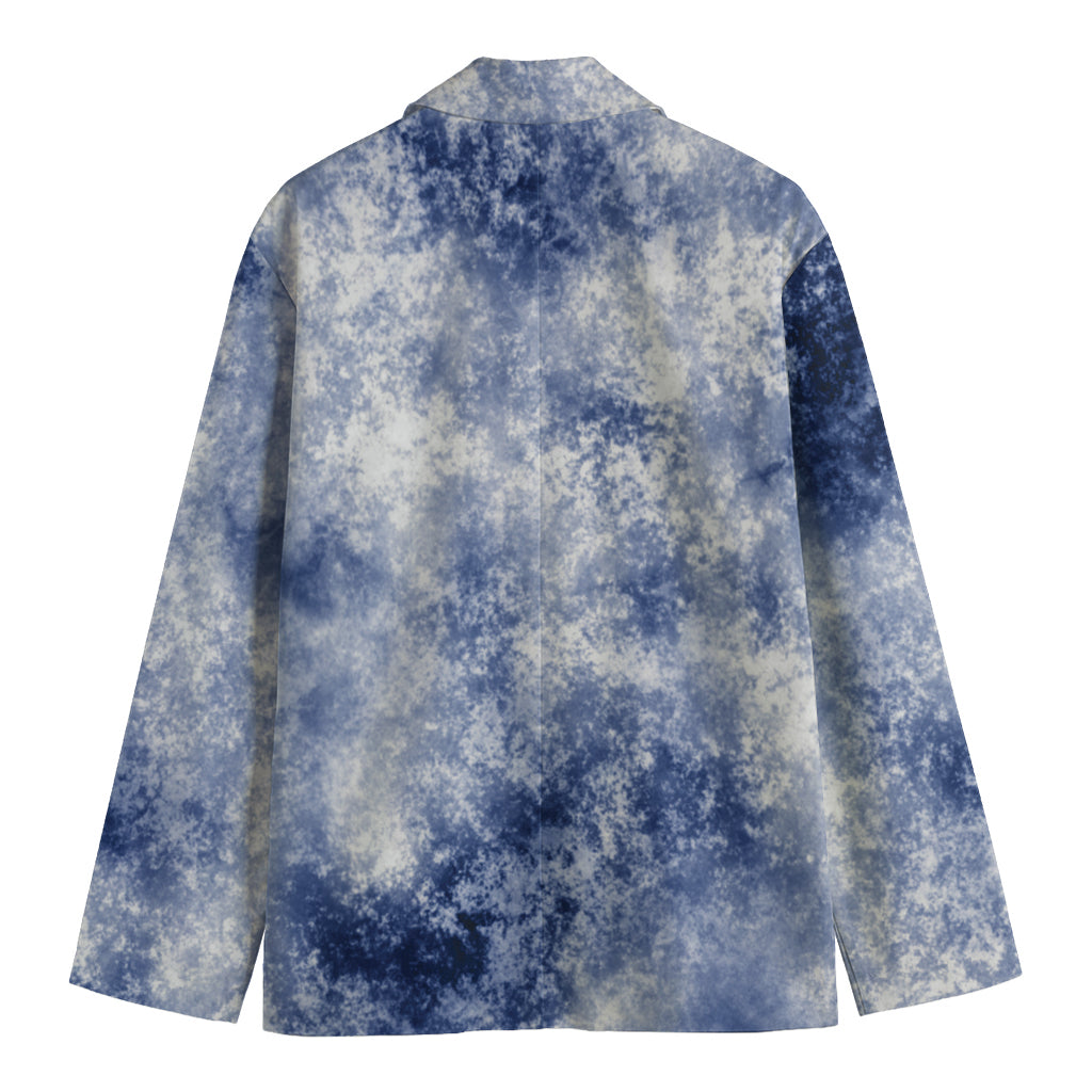 White And Blue Acid Wash Tie Dye Print Men's Cotton Blazer