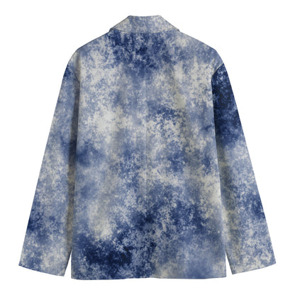 White And Blue Acid Wash Tie Dye Print Men's Cotton Blazer