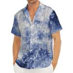 White And Blue Acid Wash Tie Dye Print Men's Deep V-Neck Shirt