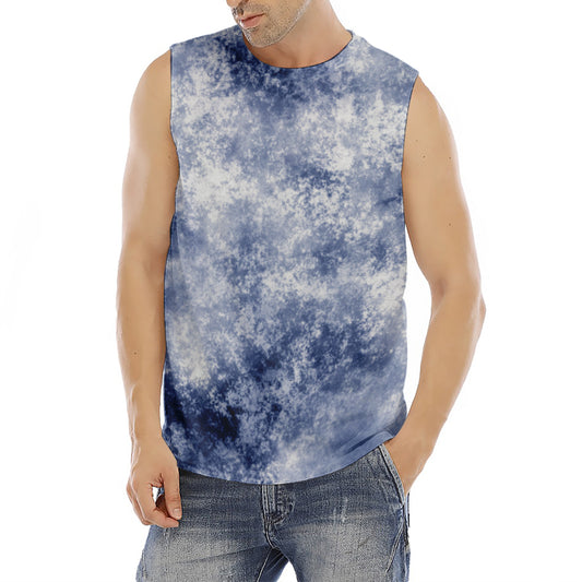 White And Blue Acid Wash Tie Dye Print Men's Fitness Tank Top