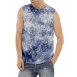 White And Blue Acid Wash Tie Dye Print Men's Fitness Tank Top