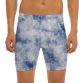 White And Blue Acid Wash Tie Dye Print Men's Long Boxer Briefs