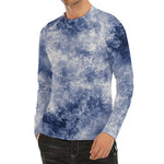 White And Blue Acid Wash Tie Dye Print Men's Long Sleeve Rash Guard