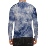 White And Blue Acid Wash Tie Dye Print Men's Long Sleeve Rash Guard