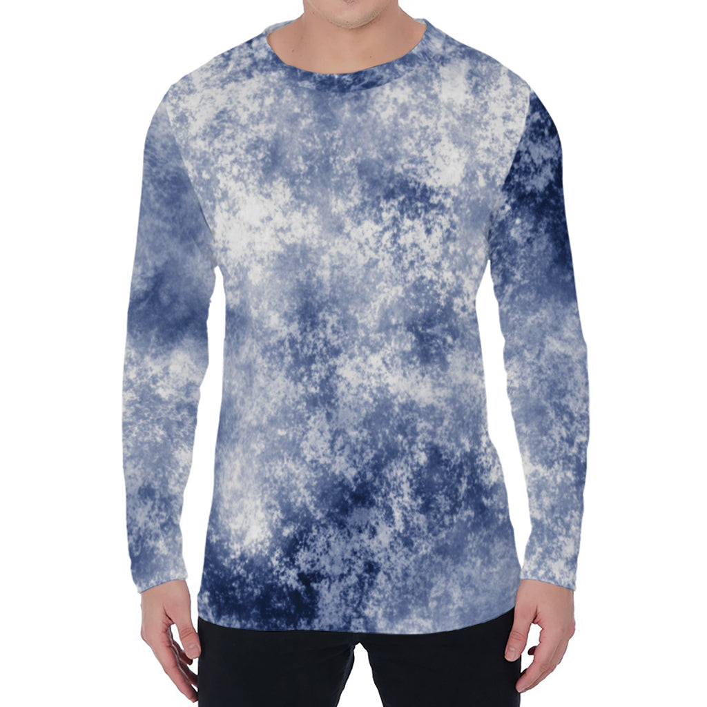 White And Blue Acid Wash Tie Dye Print Men's Long Sleeve T-Shirt