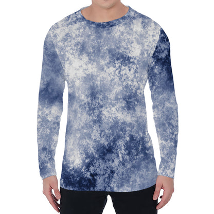 White And Blue Acid Wash Tie Dye Print Men's Long Sleeve T-Shirt