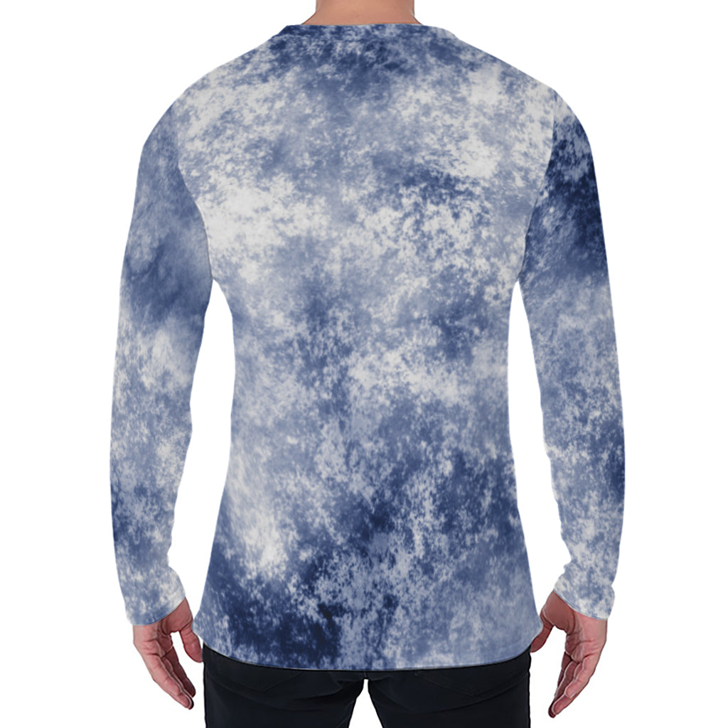 White And Blue Acid Wash Tie Dye Print Men's Long Sleeve T-Shirt