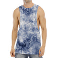 White And Blue Acid Wash Tie Dye Print Men's Muscle Tank Top