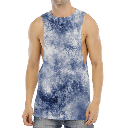 White And Blue Acid Wash Tie Dye Print Men's Muscle Tank Top
