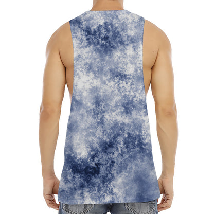 White And Blue Acid Wash Tie Dye Print Men's Muscle Tank Top