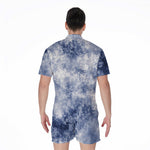 White And Blue Acid Wash Tie Dye Print Men's Rompers