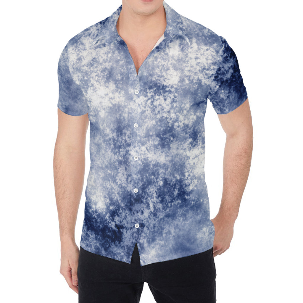 White And Blue Acid Wash Tie Dye Print Men's Shirt