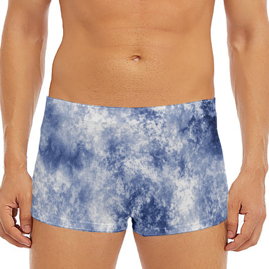 White And Blue Acid Wash Tie Dye Print Men's Short Boxer Briefs