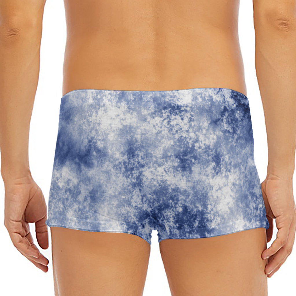White And Blue Acid Wash Tie Dye Print Men's Short Boxer Briefs