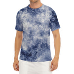 White And Blue Acid Wash Tie Dye Print Men's Short Sleeve Rash Guard