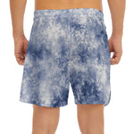White And Blue Acid Wash Tie Dye Print Men's Split Running Shorts