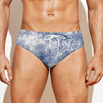 White And Blue Acid Wash Tie Dye Print Men's Swim Briefs