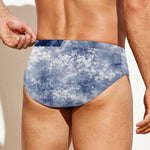 White And Blue Acid Wash Tie Dye Print Men's Swim Briefs