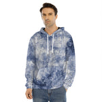 White And Blue Acid Wash Tie Dye Print Men's Velvet Pullover Hoodie