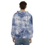 White And Blue Acid Wash Tie Dye Print Men's Velvet Pullover Hoodie