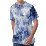 White And Blue Acid Wash Tie Dye Print Men's Velvet T-Shirt