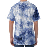 White And Blue Acid Wash Tie Dye Print Men's Velvet T-Shirt