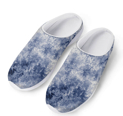 White And Blue Acid Wash Tie Dye Print Mesh Casual Shoes