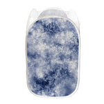 White And Blue Acid Wash Tie Dye Print Mesh Laundry Hamper