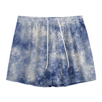 White And Blue Acid Wash Tie Dye Print Mesh Shorts