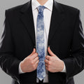 White And Blue Acid Wash Tie Dye Print Necktie