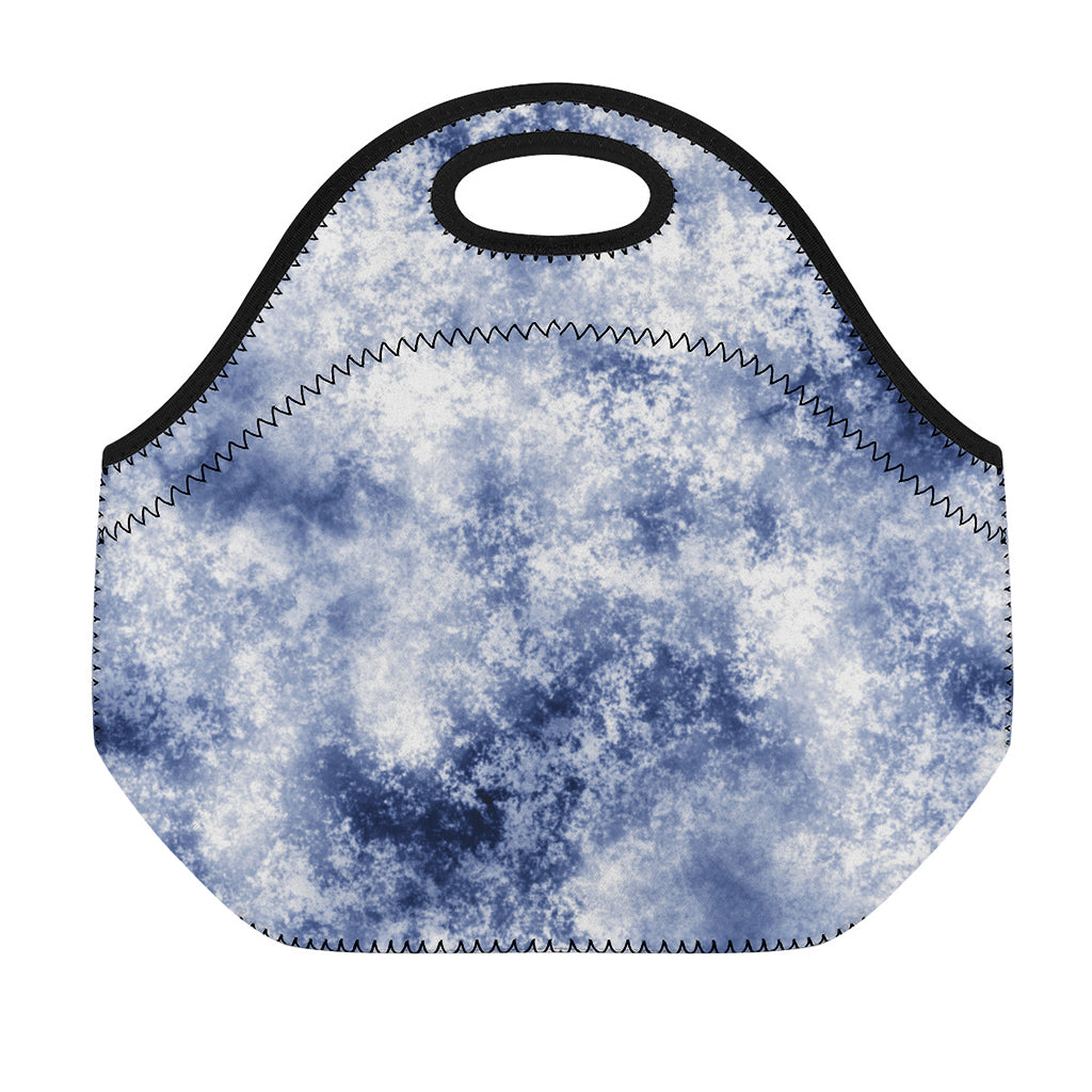 White And Blue Acid Wash Tie Dye Print Neoprene Lunch Bag