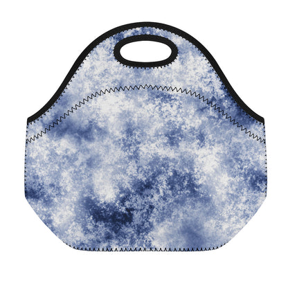 White And Blue Acid Wash Tie Dye Print Neoprene Lunch Bag