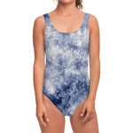 White And Blue Acid Wash Tie Dye Print One Piece Swimsuit