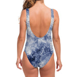 White And Blue Acid Wash Tie Dye Print One Piece Swimsuit
