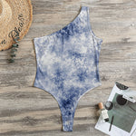 White And Blue Acid Wash Tie Dye Print One Shoulder Bodysuit