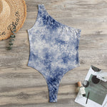 White And Blue Acid Wash Tie Dye Print One Shoulder Bodysuit
