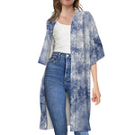 White And Blue Acid Wash Tie Dye Print Open Front Beach Cover Up