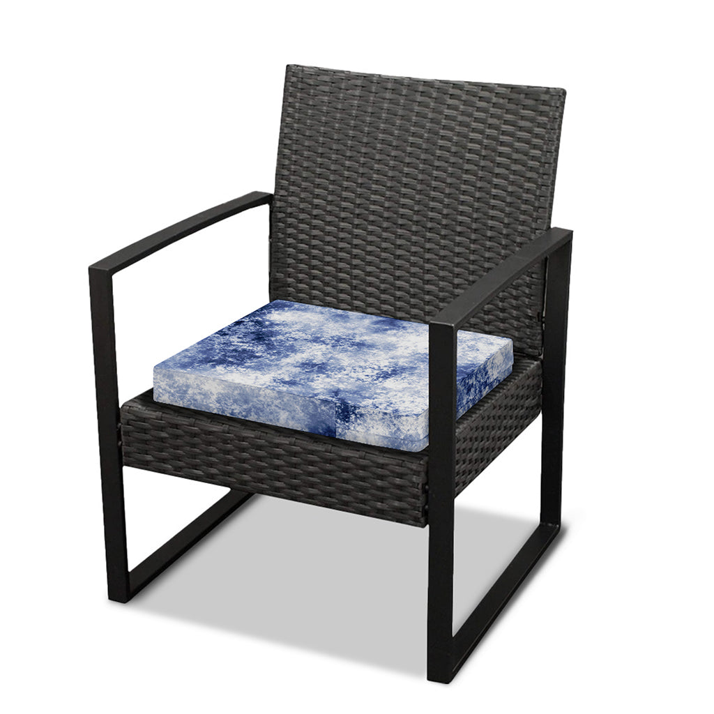 White And Blue Acid Wash Tie Dye Print Outdoor Seat Cushion Cover