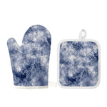 White And Blue Acid Wash Tie Dye Print Oven Mitt And Pot Holder Set