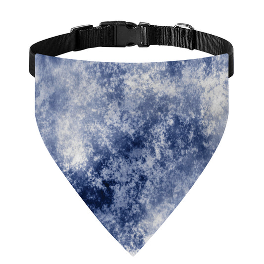 White And Blue Acid Wash Tie Dye Print Over The Collar Dog Bandana
