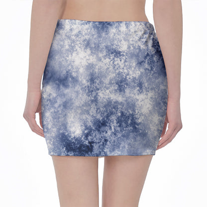 White And Blue Acid Wash Tie Dye Print Pencil Mini Skirt